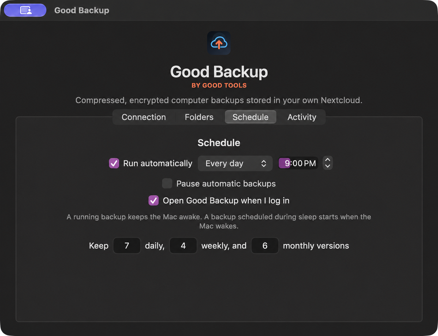 Good Backup app interface preview 1