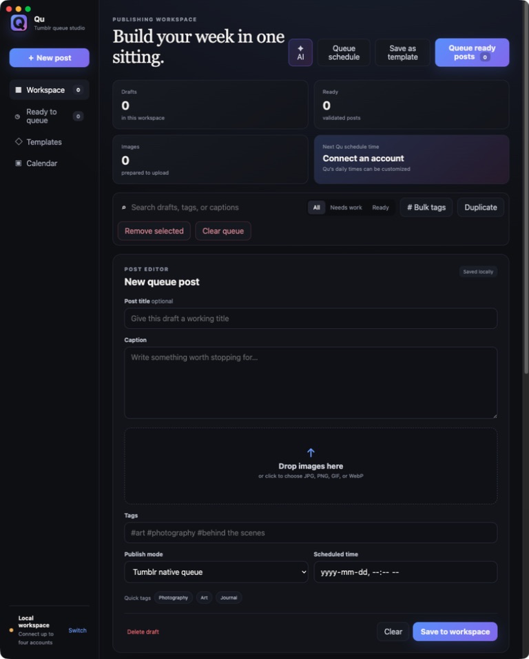 Qu for Tumblr app interface preview 1