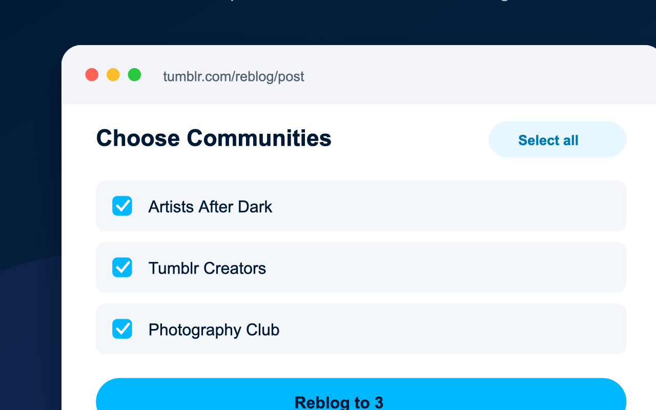Tumblr Community Reblogger app interface preview 1
